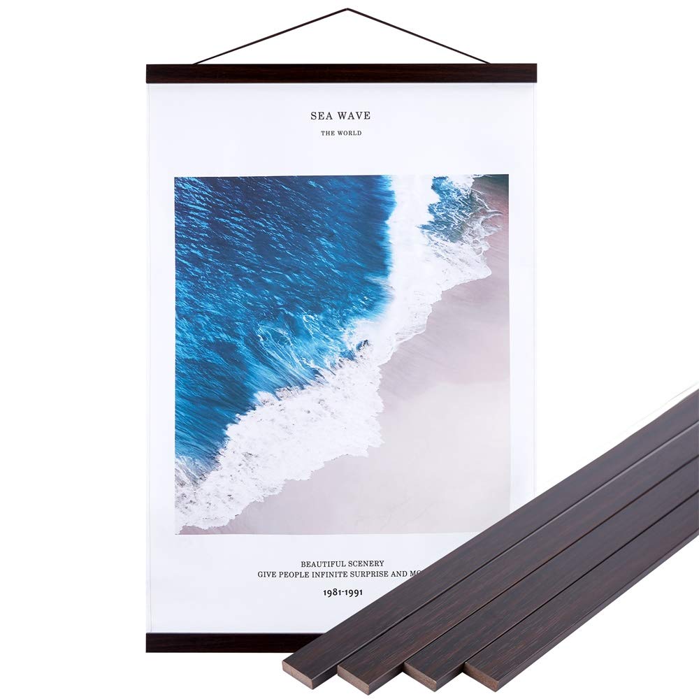 Benjia Magnetic Poster Rail, B0 Magnetic Poster Frame, Wooden Poster Strip, Poster Hanger for Prints and Artwork, Walnut, 101.6 cm