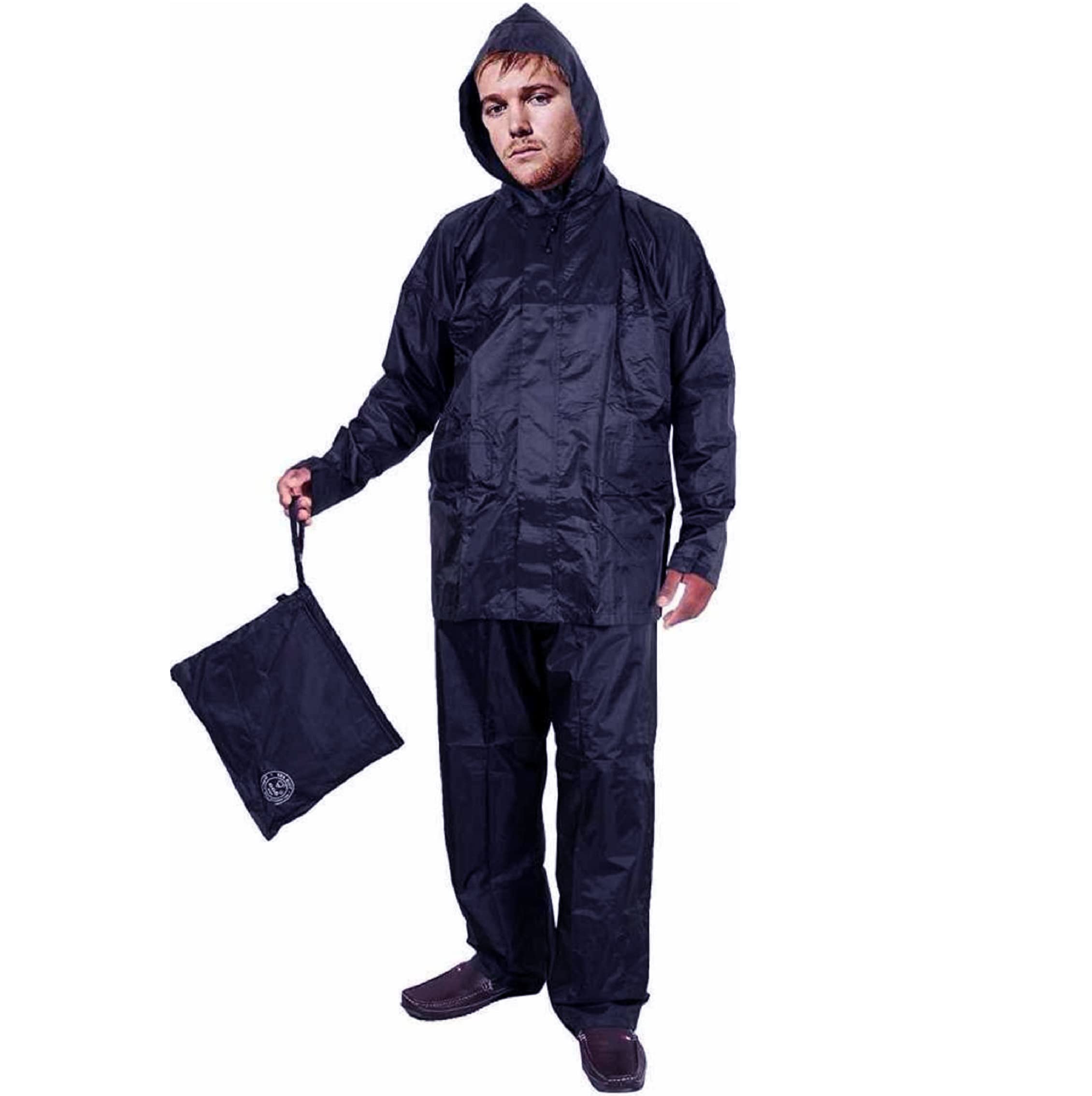 Neekshaa Mens Raincoat with Hood | Water Fighter-Rain Coat for Men | Waterproof Pant and Carrying Pouch Size-L (Blue)-image-2
