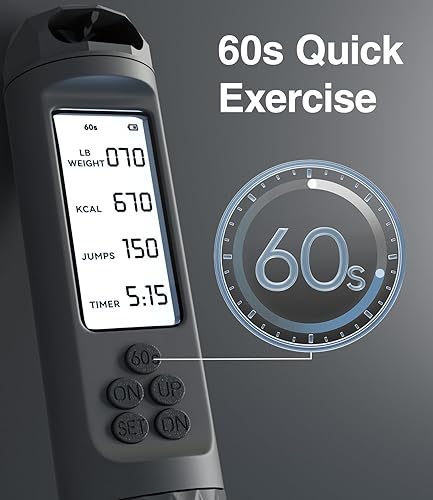 Miniatura 3 de UMAY FITNESS - Cuerda de saltar silenciosa inteligente sin cuerda, juego 3 en 1, función de conteo, cable de acero sin enredos de 118 pulgadas,