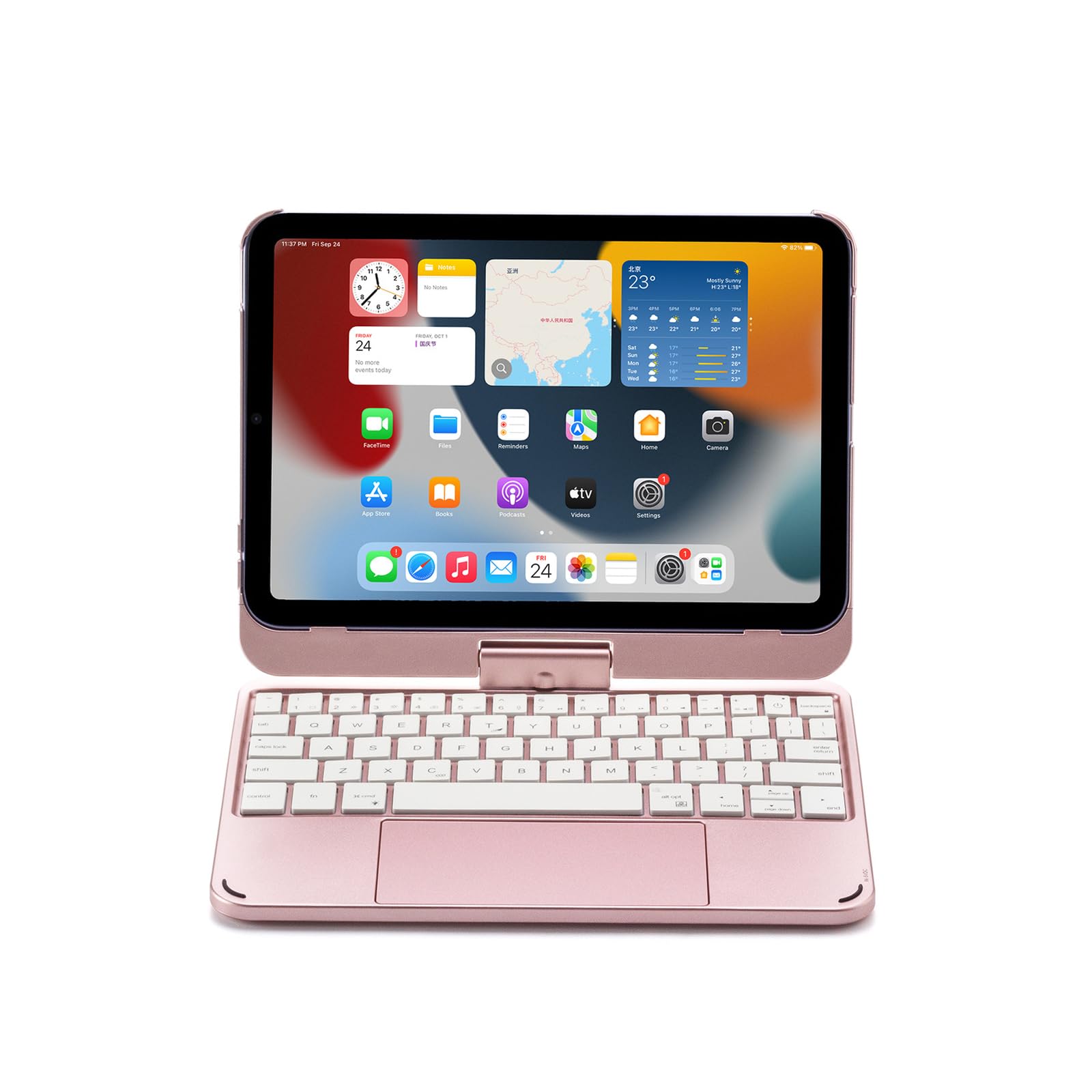 FAYGAOAI Custodia con Tastiera per iPad Mini 7 (2024) & Mini 6 (2021) 8.3, Girevole a 360°, Tastiera Retroilluminata a 7 Colori con Trackpad & Portapenne,Argento