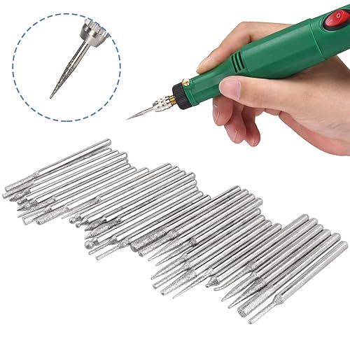 Miniatura 5 de Mesee Juego de 30 piezas surtidas de fresas de diamante, vástago de 0.118 in, rebabas recubiertas de diamante, brocas para tallar brocas para