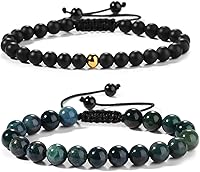 Vista 117 de Black Beaded Bracelets for Men Boys: 6mm Obsidian Onyx Lava Beads Mens Bracelet Set Mens Jewelry - Cool Anniversary Valentines Fathers Birthday