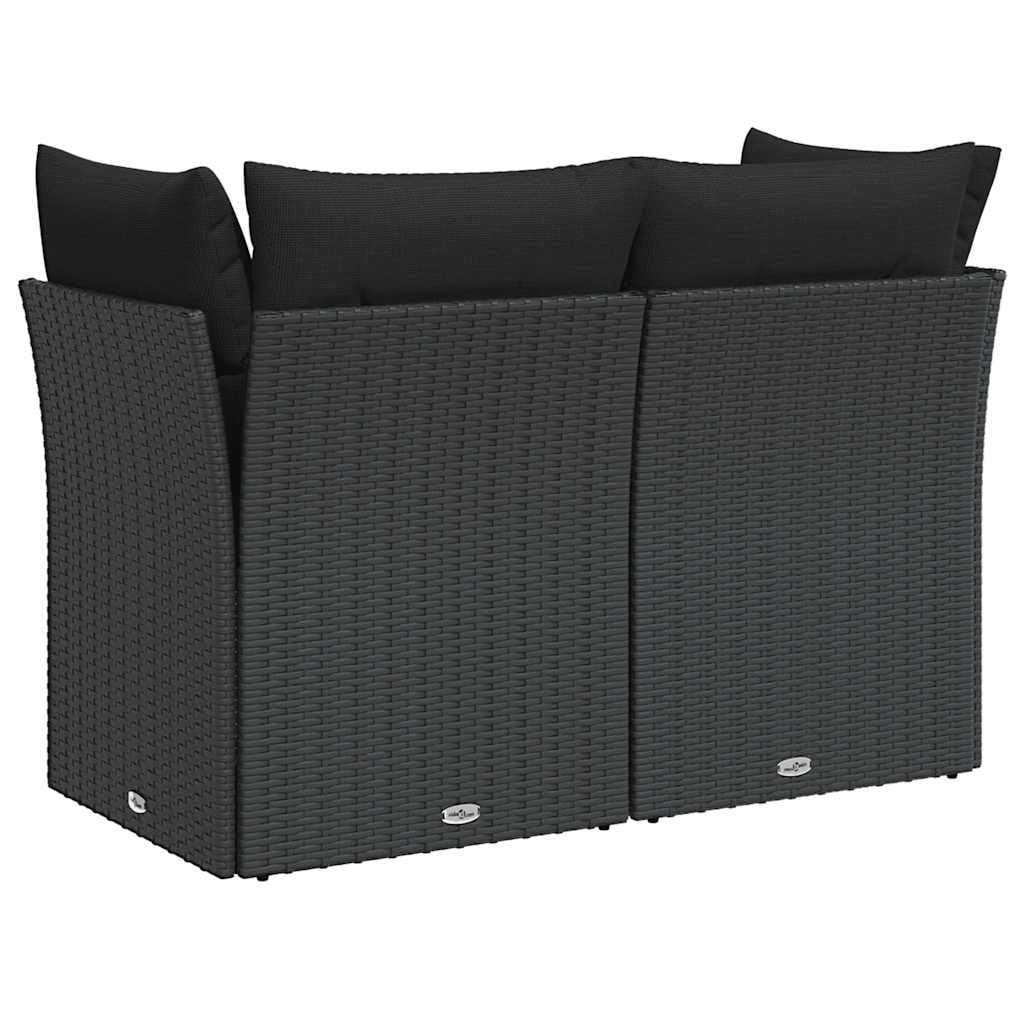 Divano da Giardino 2 Posti in Rattan PE Nero con Cuscini | Salotto modulare per terrazzo e balcone con telaio in acciaio, cuscini sfoderabili imbottiti e piedini regolabili.