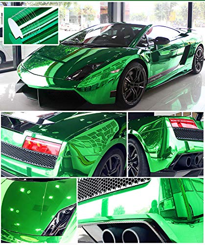Image of LZLRUN 1FT x 5FT Chrome Mirror Vinyl Wrap Adhesive Car Sticker Decal Film (Green, 1FT x 5FT)