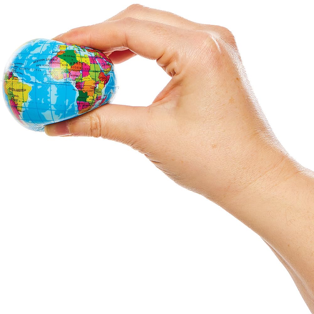 Baker Ross FN050 Globe Squeezy Balls - zestaw 5 sztuk, kulki antystresowe wypełniające torby imprezowe