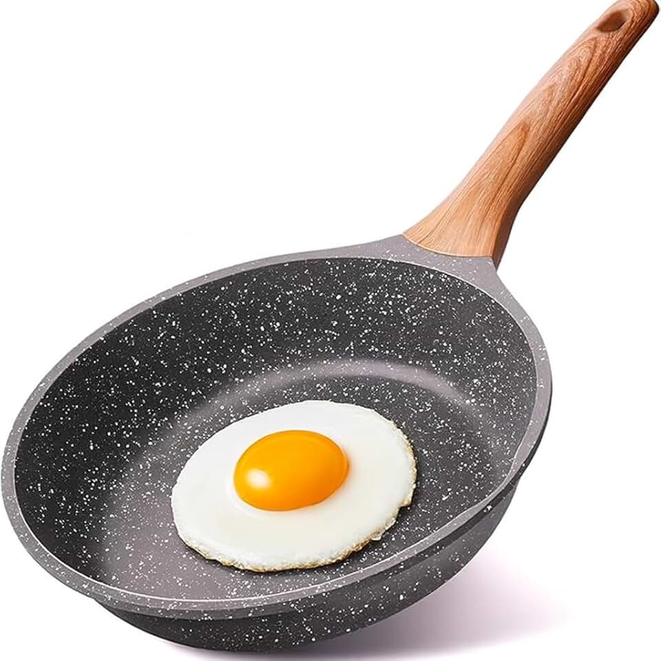 Frigideira Antiaderente de Mármore Duratta® Alta Resistência, Saudável, Durável e Fácil de Limpar - Frita sem Óleo, Design Moderno com Cabo de Madeira Ergonômico Uso em Fogão a Gás, Elétrico e Indução