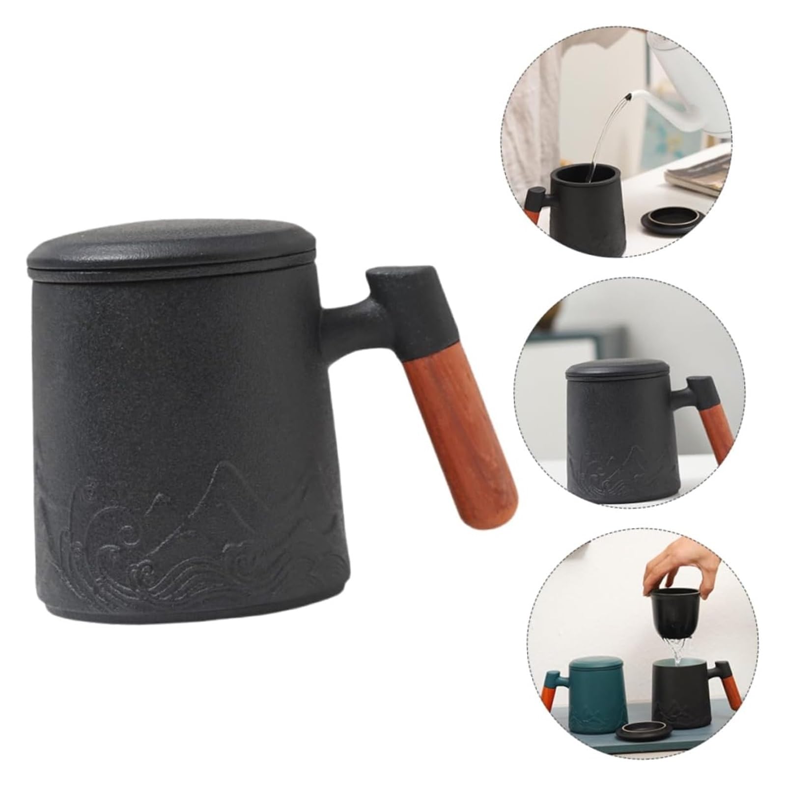 Taza con infusor de té, taza de té, 1 juego de taza de cerámica, taza con mango de madera, taza de té con filtro, tazas de viaje con tapas, taza de viaje de cerámica con tapa, vaso de café for mujer,