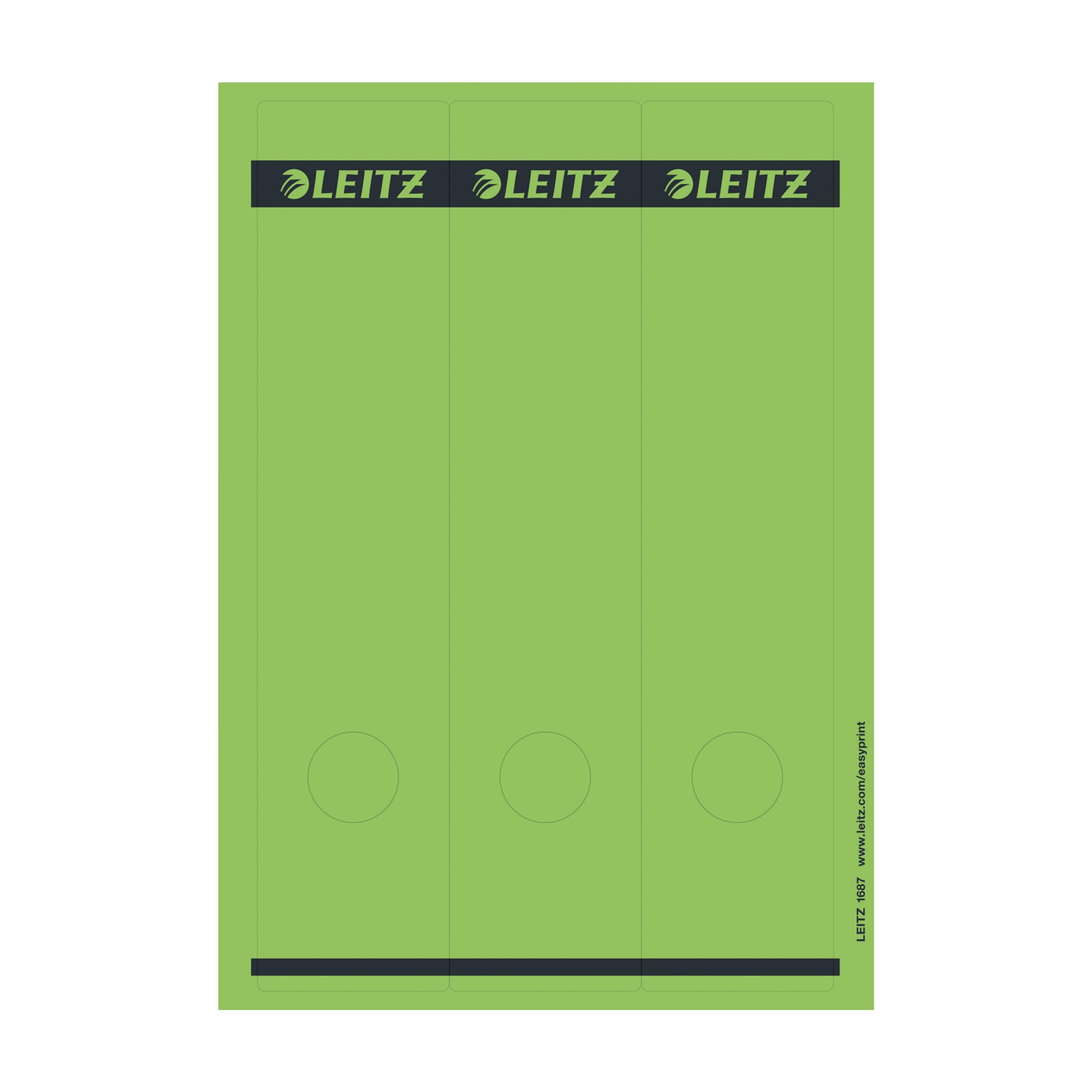 Leitz Étiquettes Imprimables PC pour Classeurs à Levier Couverture Papier, Large, Long, Vert, 61,5 x 285 mm, Papier, 16870055, Lot de 75 Étiquettes