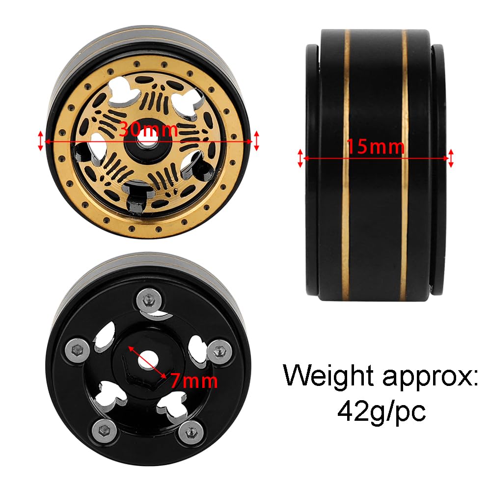 Pothyes 1.0 Brass Beadlock Wheel Rims 4PCS Wheels for All 1/24 Scale FCX24 Axial SCX24 Deadbolt C10 Gladiator AX24 1/18 TRX4M RC Crawler Car Upgrades Parts (Pattern E)