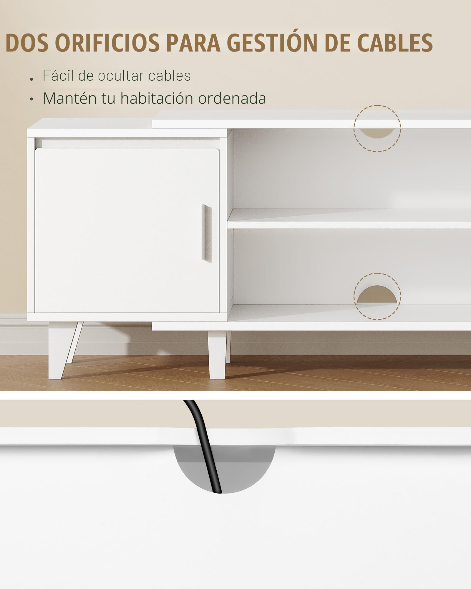 Hzuaneri Mueble de TV con 2 Puertas, Estantes Ajustables, Mesa de TV para televisores de hasta 65 Pulgadas, 40 x 140 x 51,5 cm, para Sala, Dormitorio, Comedor, Blanco TV16703E
