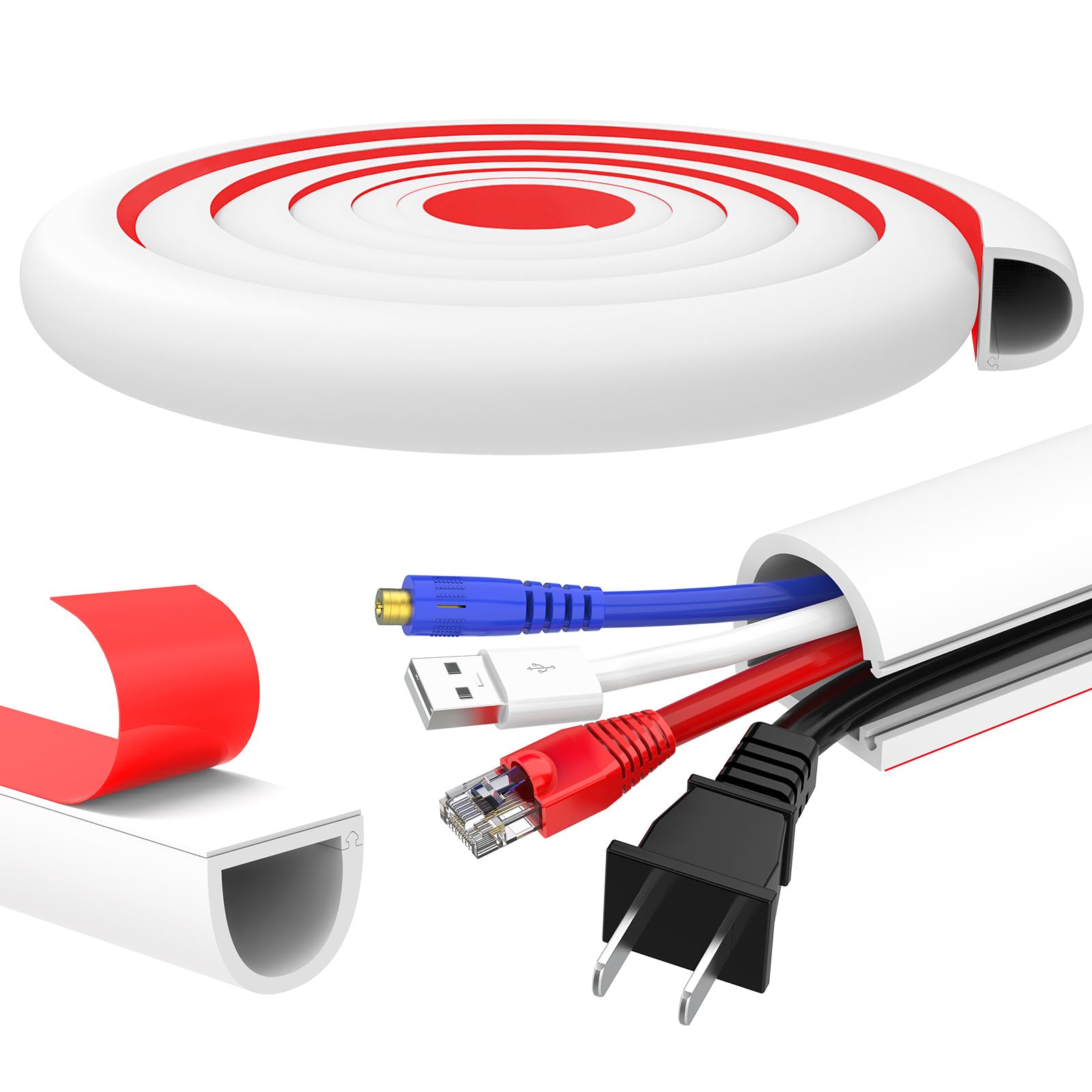 REFLYING Goulotte Passe Cable, Cache Cable Mural Blanc autocollante, Passe Cable Mural en Silicone sur Le Mur, Goulotte Electrique protéger Un câble au Sol, 20×20mm – 5 Mètres