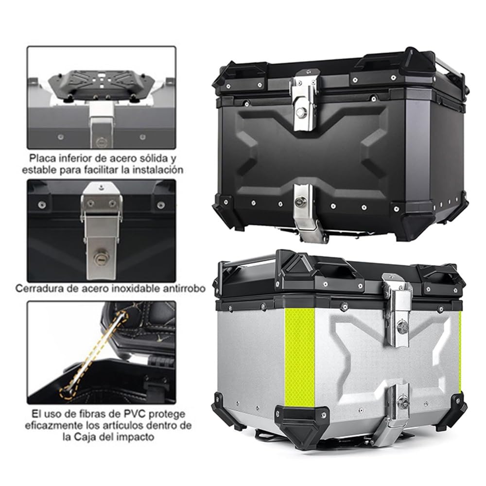 Top Case Box Moto Aluminium avec Verrouillage De Sécurité, Coffre De Moto Étanche 28L 36L 45L 55L 65L 80L 100L, Valise Moto pour Rangement Casques(Noir,80L)