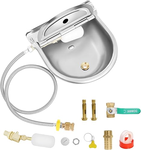 Recipiente de agua automático para ganado con válvulas de flotador, manguera de agua de 39 pulgadas, conector rápido de 34 pulgadas, kit de cuenco