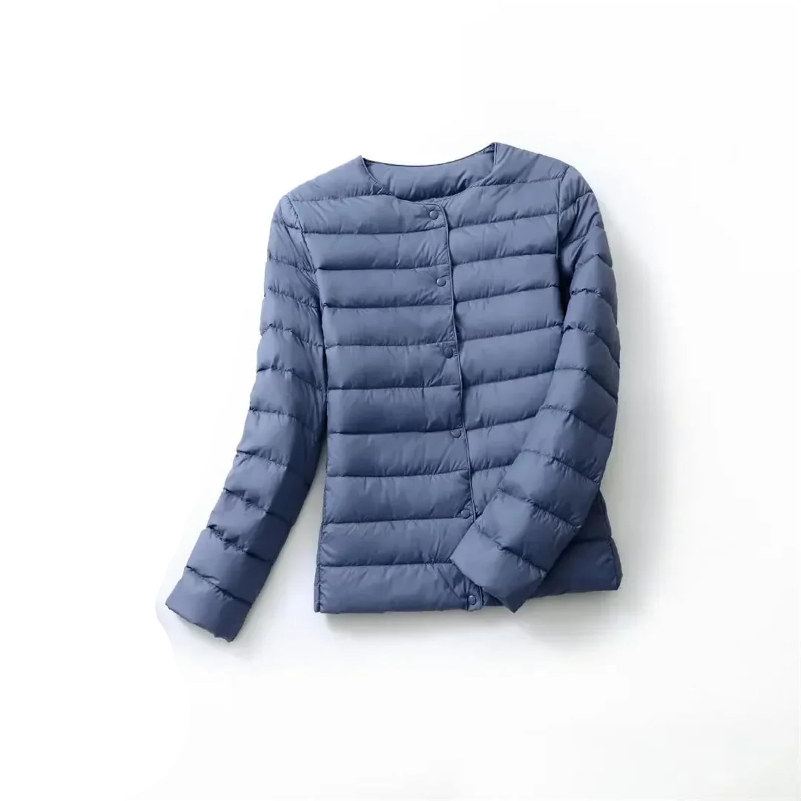 Piumino da donna in piuma d'anatra O-Collo Variabile con scollo a V femminile Autunno Primavera Senza Colletto Piumino trapuntato leggero, Blu Grigio 9, L