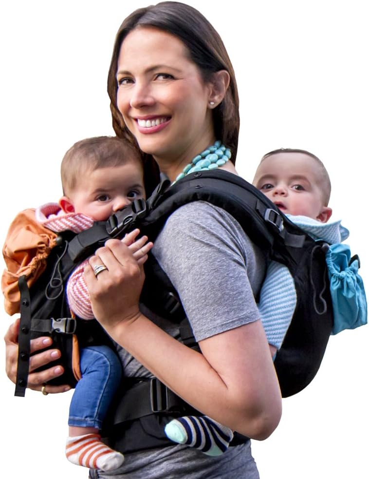TwinGo Carrier - Lite Model - Works as Tandem or Single Carrier. Compact, Comfortable, 100% Cotton and Adjustable. For Men, Women, Twins and Children Between 10-lbs and 45 lbs. (Black, Blue, Orange)
