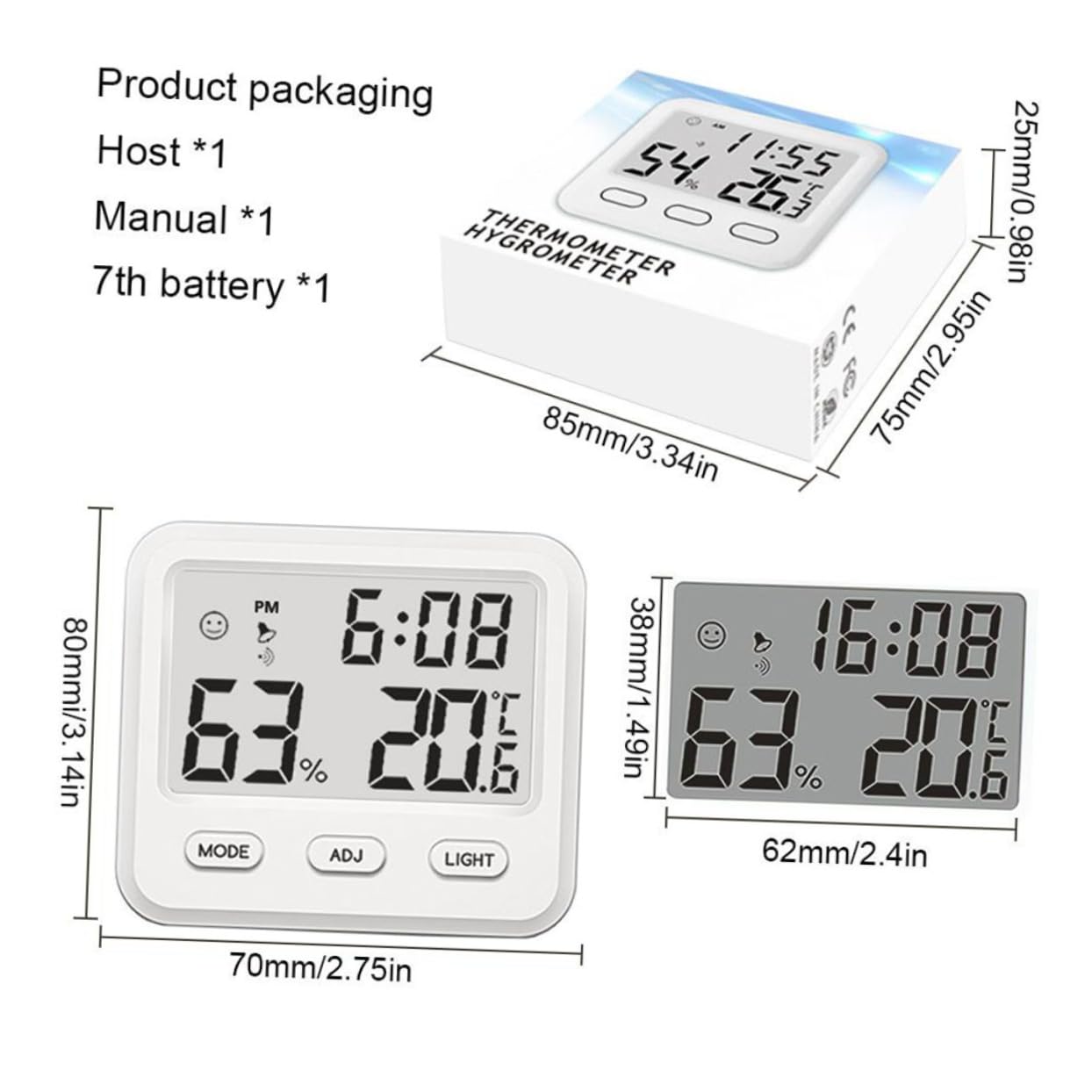 BESPORTBLE 3 Stücke Innen Mit Uhr Hygrometer Baby Home Büro Keine Batterie Weiß Präzise Temp Feuchtigkeit