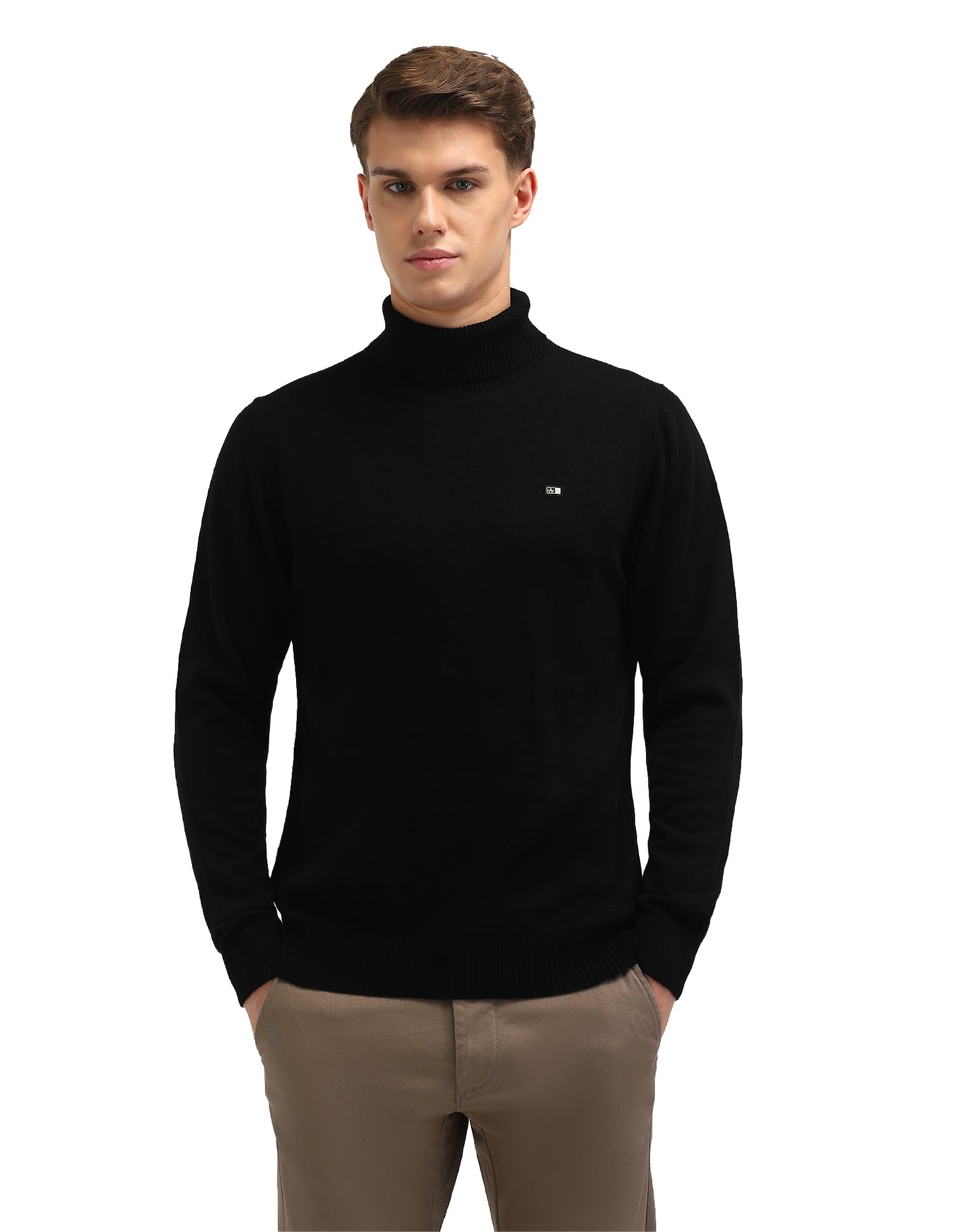 arrow sports Mens Black Solid Long Sleeve Cotton Classic Pullover Sweater-picture-53