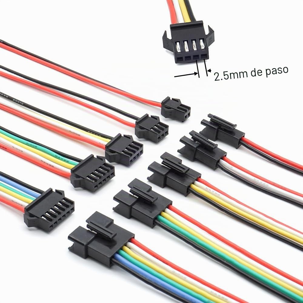 Conectores SM de 2,5 mm macho hembra con cables de silicona preengarzados de 22 AWG, cable compatible con conectores JST SM de 2,5 mm, 2,54 mm, paso de 2, 3, 4, 5, 6 pines