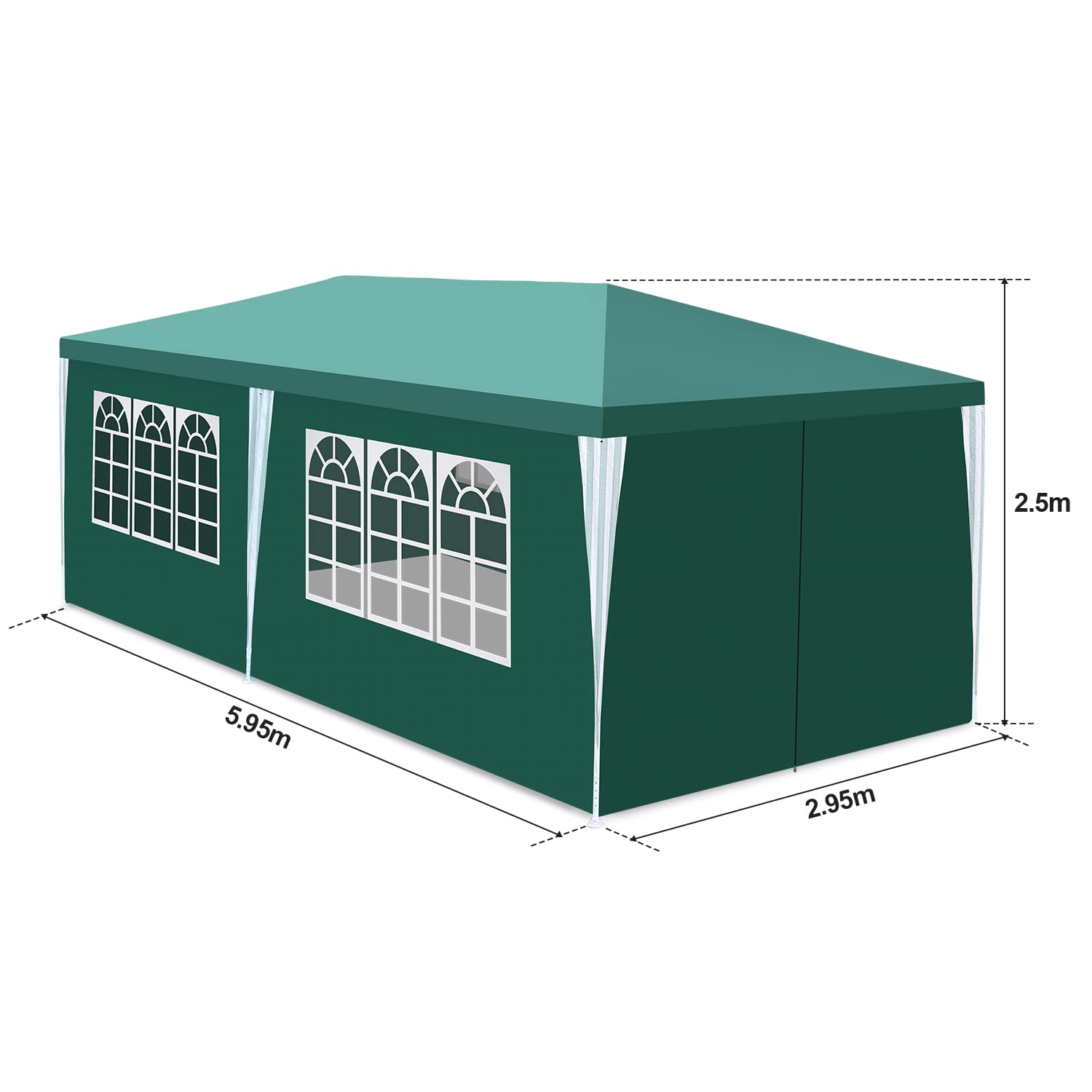 Daromigo Gazebo da giardino impermeabile, 3x6 m, verde, tenda UV, con pannelli laterali e finestre, stabile, resistente invernale, per feste