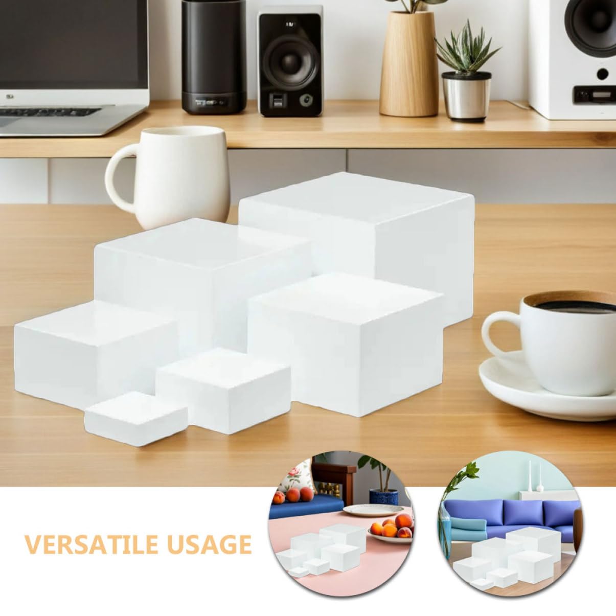 Zerodeko Soportes para Cupcakes y Postres Blancos en Forma de Cubo 6 Piezas, Elevadores de Exhibición de Plexiglás, para Buffet y Mesa de Dulces, Adecuado para Fiestas y Eventos en Casa
