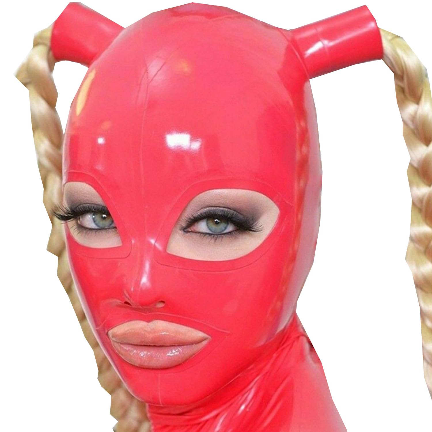 WXLPCGO Latex Hood Rubber Head Mask with Twist Braid Wig Open Eyes Mouth Back Zipper Natural latex for Unisex(Size:XXL-73CM)