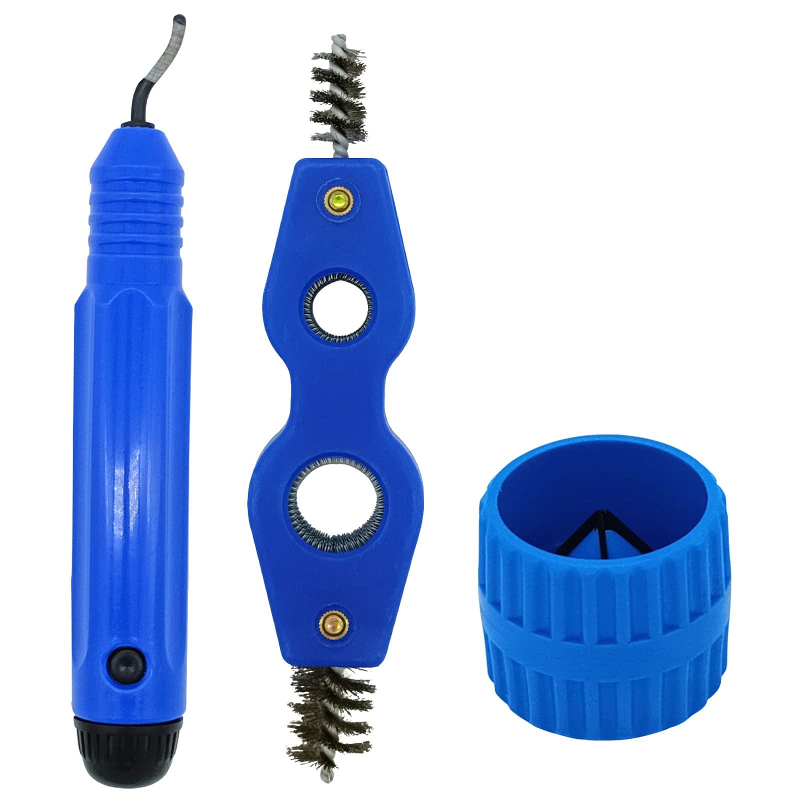 Herramienta de desbarbado con 11 cuchillas de acero de alta velocidad, diseño de mango de almacenamiento con 2 piezas de limpiador de tuberías de cobre y juego de escariador, herramienta de mano