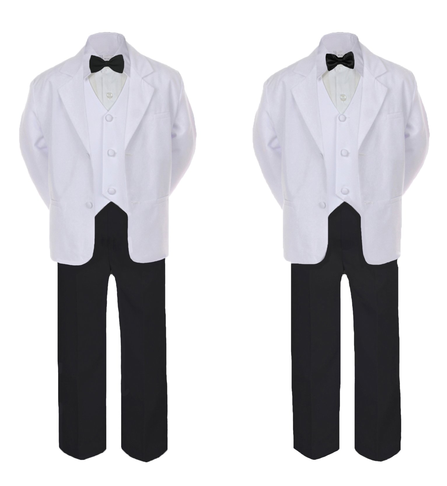 6pc Baby Toddler Boy Teen Formal Black & White Suit Set Satin Bow tie Sm-20