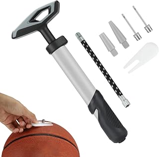 Baloncesto Pump, portátil Sports Balls Inflator, multipropósito inflación herramienta, mango antideslizante, alta presión aire bomba para adultos, niños, uso familiar, negro/plata