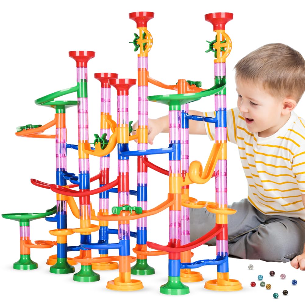 Ainiv 143Pcs Marble Runs Toys with 30 Plastic Marbles + 10 Luminous Glass Marbles, Marble Game STEM Educational Learning Toy for Kids 3+ Years Old, Creative Gifts for Boys Girls
