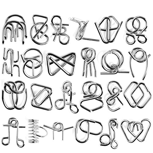 FOKOM Paquete de 24 rellenos de calendario de Adviento de metal con hebilla de rompecabezas para cerebro Teaser Jigsaws IQ Test Toy Cover