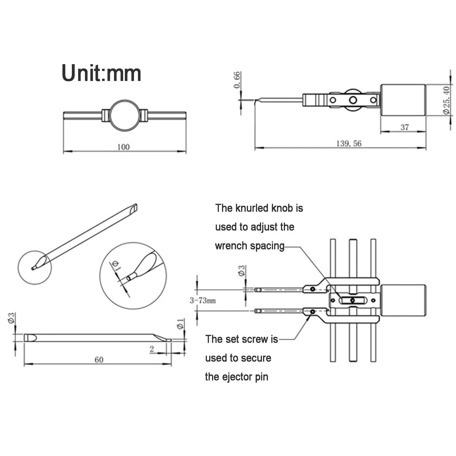 Llave de anillo a presión óptica, llave de cuello universal, rango ajustable de 3-73 mm, acero inoxidable, par máximo de 9 N·m para instalación y extracción del collar de retención