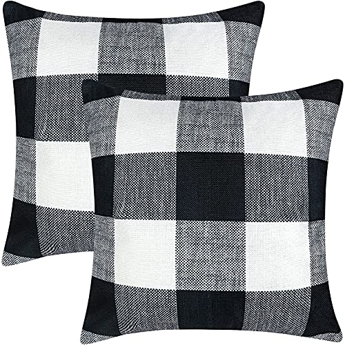 Black and White Pillows, Farmhouse Buffalo Plaid Pillow Covers Set of 2, Fall Outdoor Pillows Decorative Throw Pillows Covers Cases for Couch Sofa Home Decor