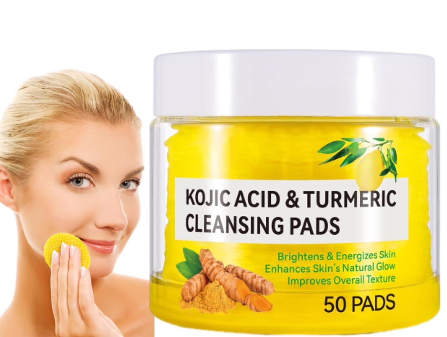 Turmeric Cleansing Pads - Kojic Acid And Turmeric Cleansing Pads For Face - Helps Balance Skin Oil And Water - Cleaning Pad With Turmeric And Kojic - Turmeric Foaming Cleansing Pads