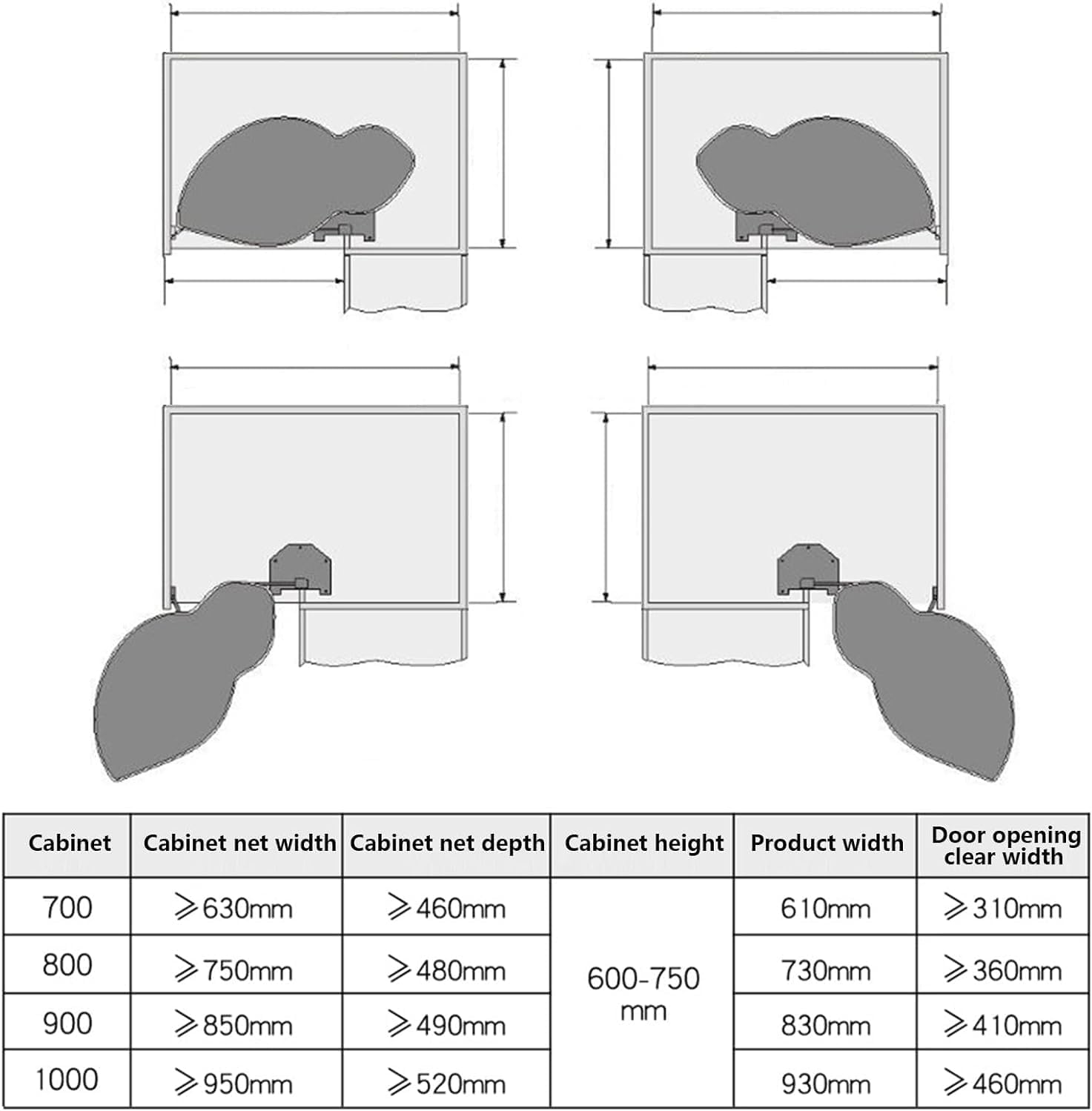 Kitchen Corner Carousel Kitchen Cabinet Blind Corner Pullout Organizer, Corner Cupboard Pull Out Storage, Height Adjustable Quiet Locking System for 36-inch/900mm Cabinet 2 Tiers S