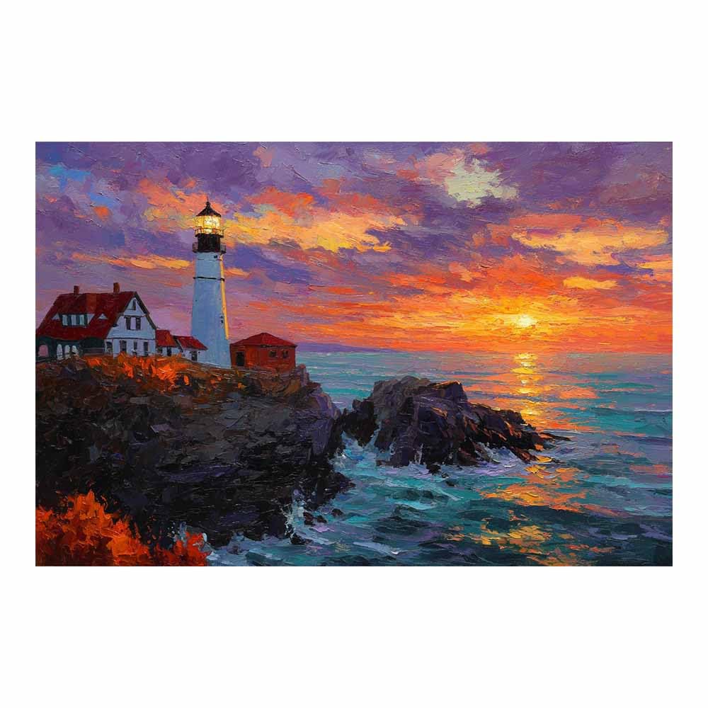 DMZPKZB Modern Landscape Picture Coastsal Lighthouse Sunset Canvas Wall Art,Minimalism Scenery Painting,for Dining,Bathroom, Living Room, Bedroom,Corridor(Multicolor)-80x120cm Unframed