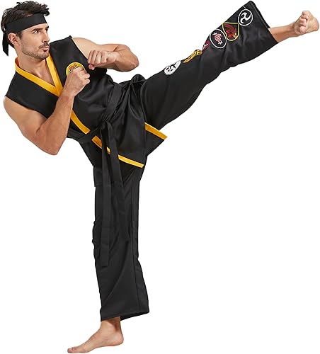 Miniatura 4 de Disfraz de karate para hombre, de lujo, talla grande, conjunto de uniforme de karate Gi de Halloween, con diadema de cinturón negro, unisex, para