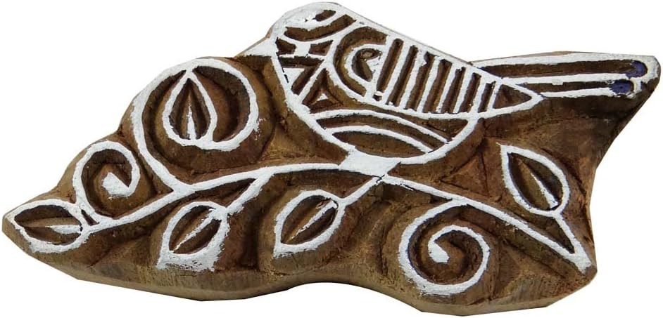 Knitwit (Brown-1, 7.6cm X 2.5cm ) - Bird Stamp Indian Wood Stamps Handcraved Brown Printing Block Textile Stamp