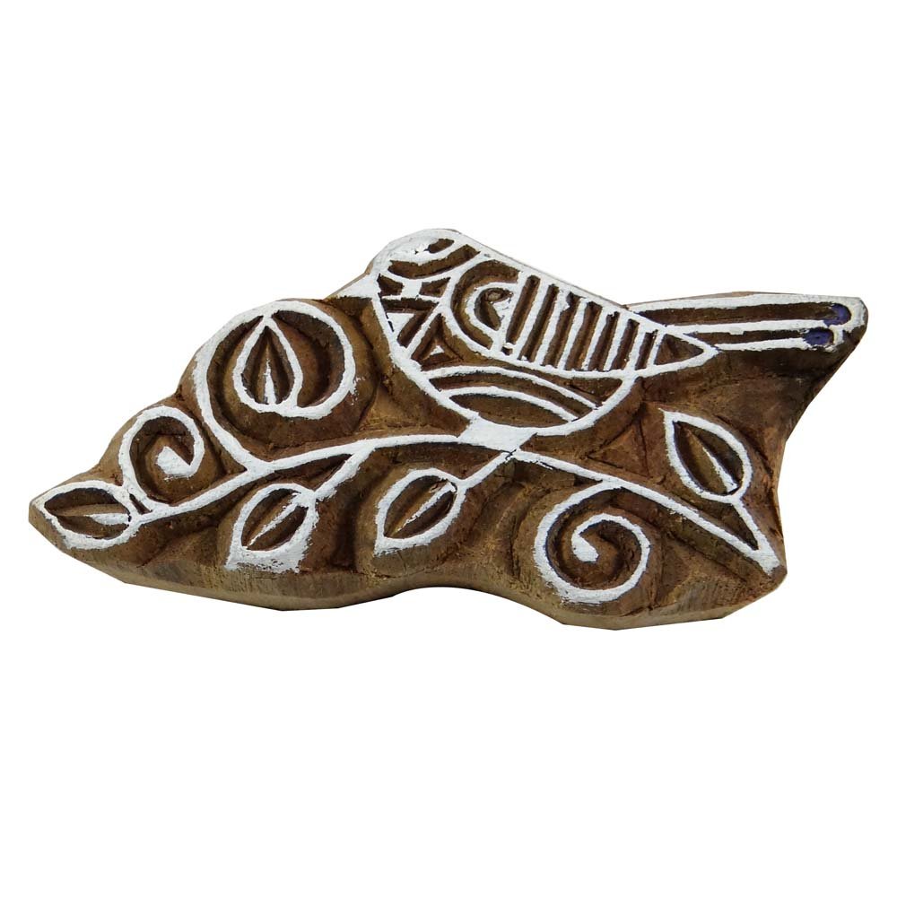Knitwit(Brown-1, 7.6cm X 2.5cm ) - Bird Stamp Indian Wood Stamps Handcraved Brown Printing Block Textile Stamp