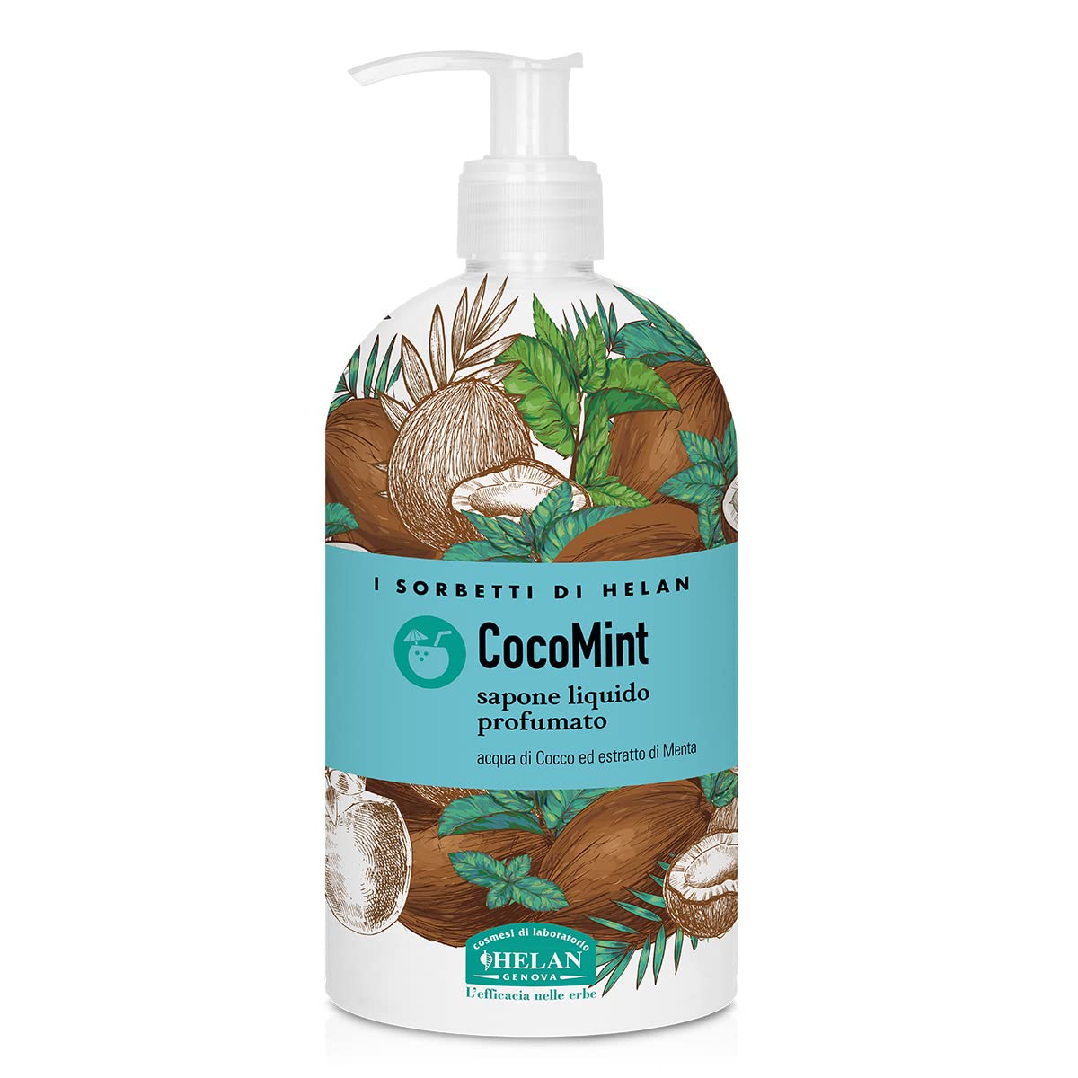 Helan I Sorbetti CocoMint - Gentle Liquid Hand Wash with Coconut Water & Mint for Frequent Use - Scented Hand Soap with Pump, Refreshing & Moisturising Action for Sensitive Skin - Made in Italy, 500ml