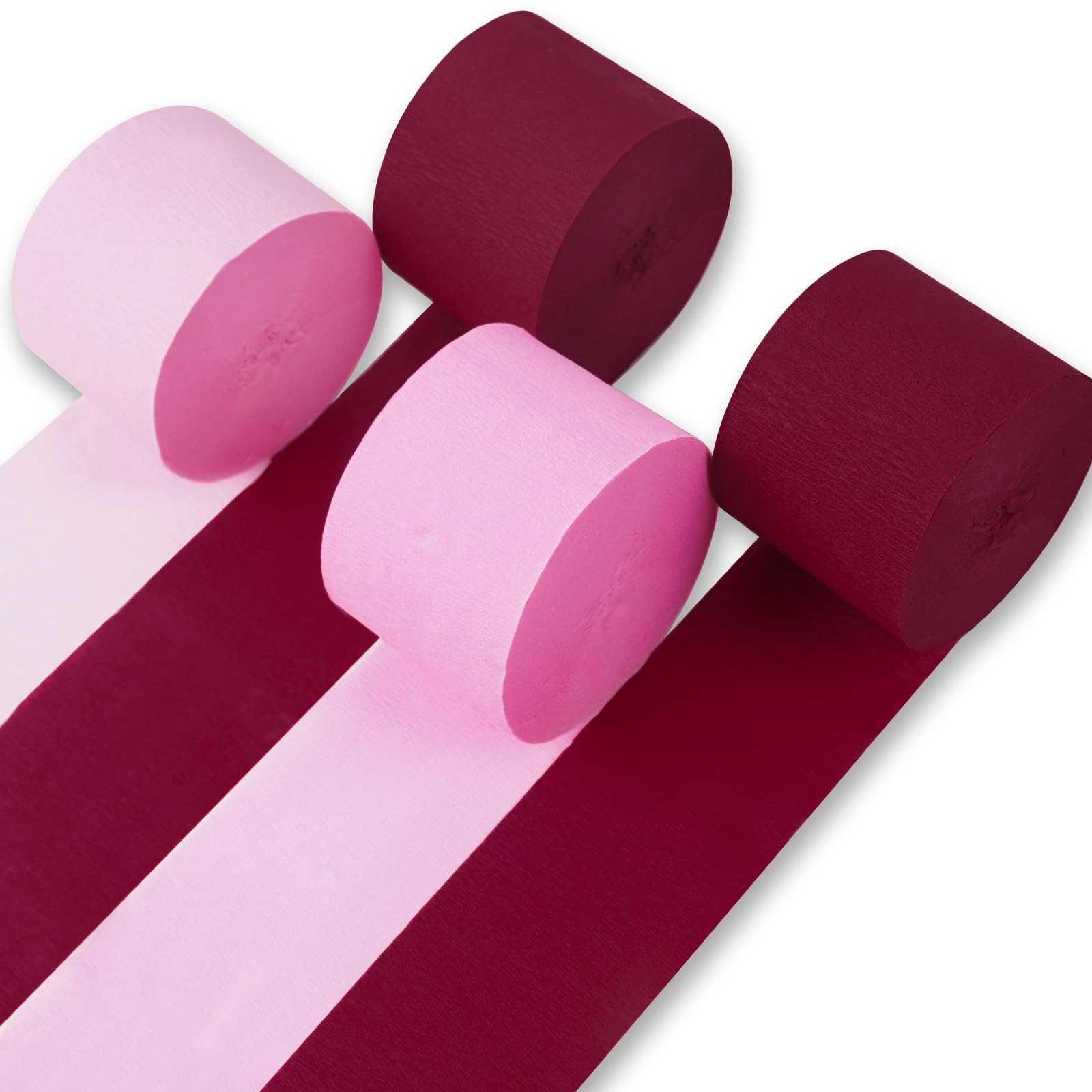 PartyWoo Pink and Burgundy Crepe Paper Streamers 4 Rolls | Party Decorations for Weddings & Birthdays - main product image