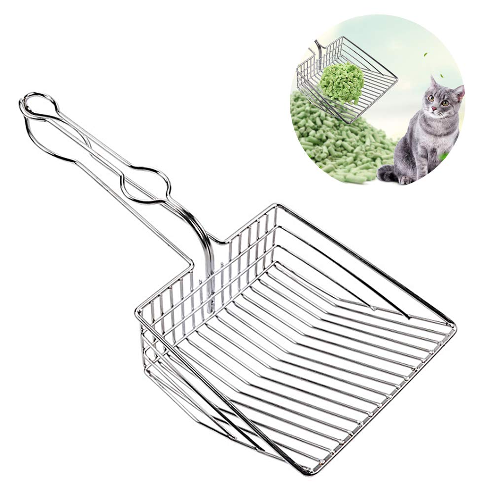 UMIRNI Cat Litter Scooper All Heavy Duty Solid Metal End-to-End with Core Non Stick Scoop Sifter with Deep Shovel and Ergonomic Handle-Silver
