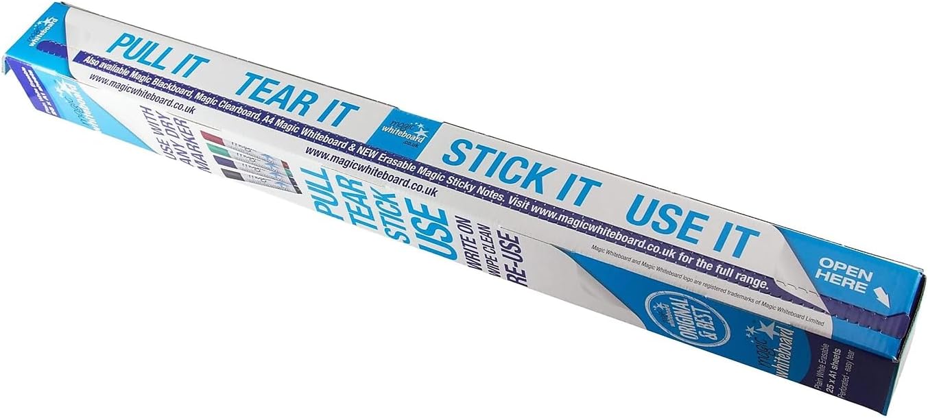 Magic Whiteboard - 65 Feet of Whiteboard on a Roll - 25 Dry Erase Sheets