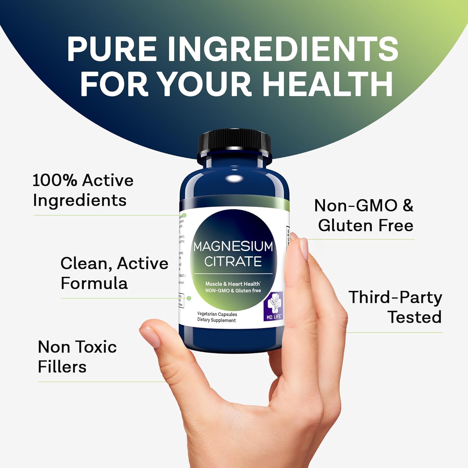 MD. Life Magnesium Citrate 250 mg, High Absorption, 90 Capsules, Non-GMO — Amazon image 7