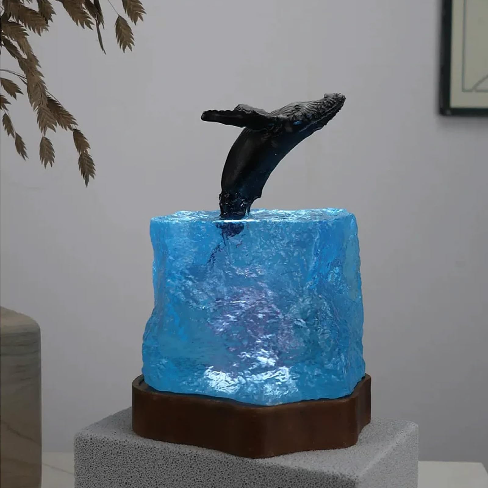 ATCKCALB Handmade Ocean Resin Lamp, Deep Sea Cave Diorama Night Light with Whale Shark or Diver, Unique Wood Epoxy Desk Decor for Ocean Lovers, USB(A 12x12x18cm/4.7x4.7x7.1in)