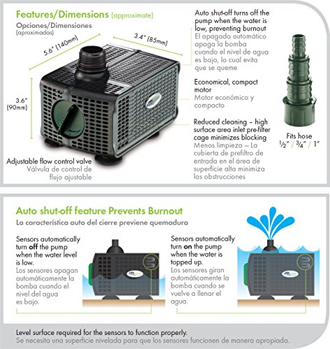 Pennington Aqugarden , Premium Auto Shut-Off Fountain Pump , Suitable for Garden Fountains, Water Features, Aquapoincs & Hydroponics , 150 - 300 Gallon Model - Thumbnail 6