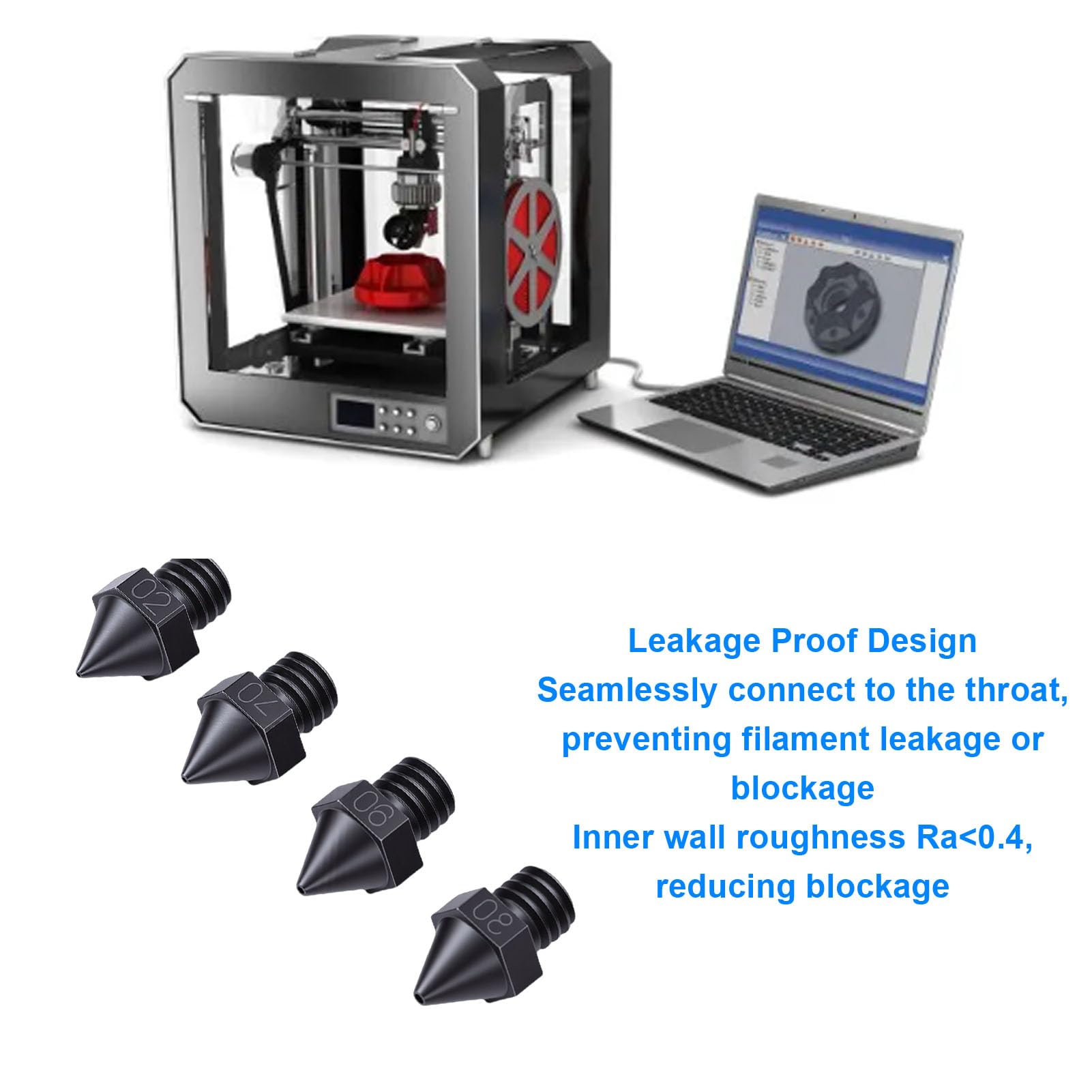 Marhynchus Boquilla para Impresora 3D, Material de Acero Endurecido, Boquillas Reemplazables, de 0,2 Mm a 0,8 Mm para Usuarios de las Series Raise3D N, Pro3 y E2
