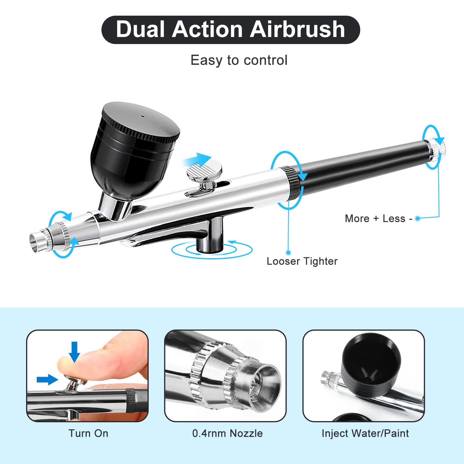 Kit Aerografo con Compressore, Set Aerografo Senza Fili, Aerografo Con Compressore USB Ricaricabile con Ugello da 0,4mm Ideale per Nail Art, Trucco e Pittura (Nero)