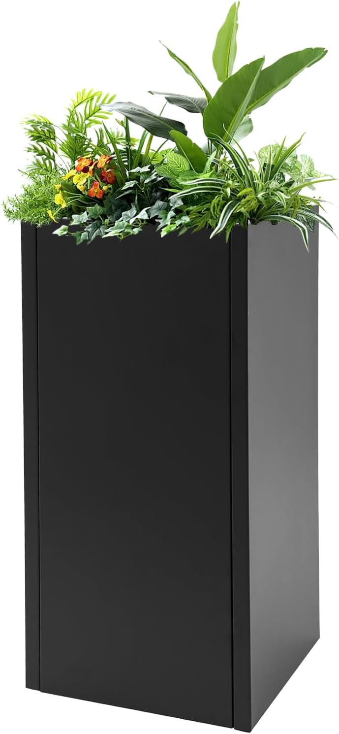 30 Inch Tall Planter Outdoor Indoor Tall Planter Box Planters for Outdoor Plants Rectangular Plant Pots Containers for Porch Patio and Deck Built-in Drainage Black