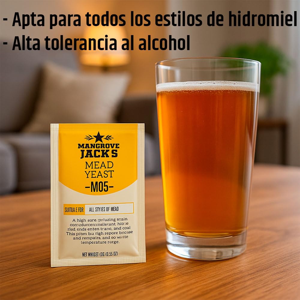 Levadura para Hidromiel M05 10 g Pack 3 Sobres para Fermentar Miel en Casa Aromas Florales Alta Atenuación hasta 23 L