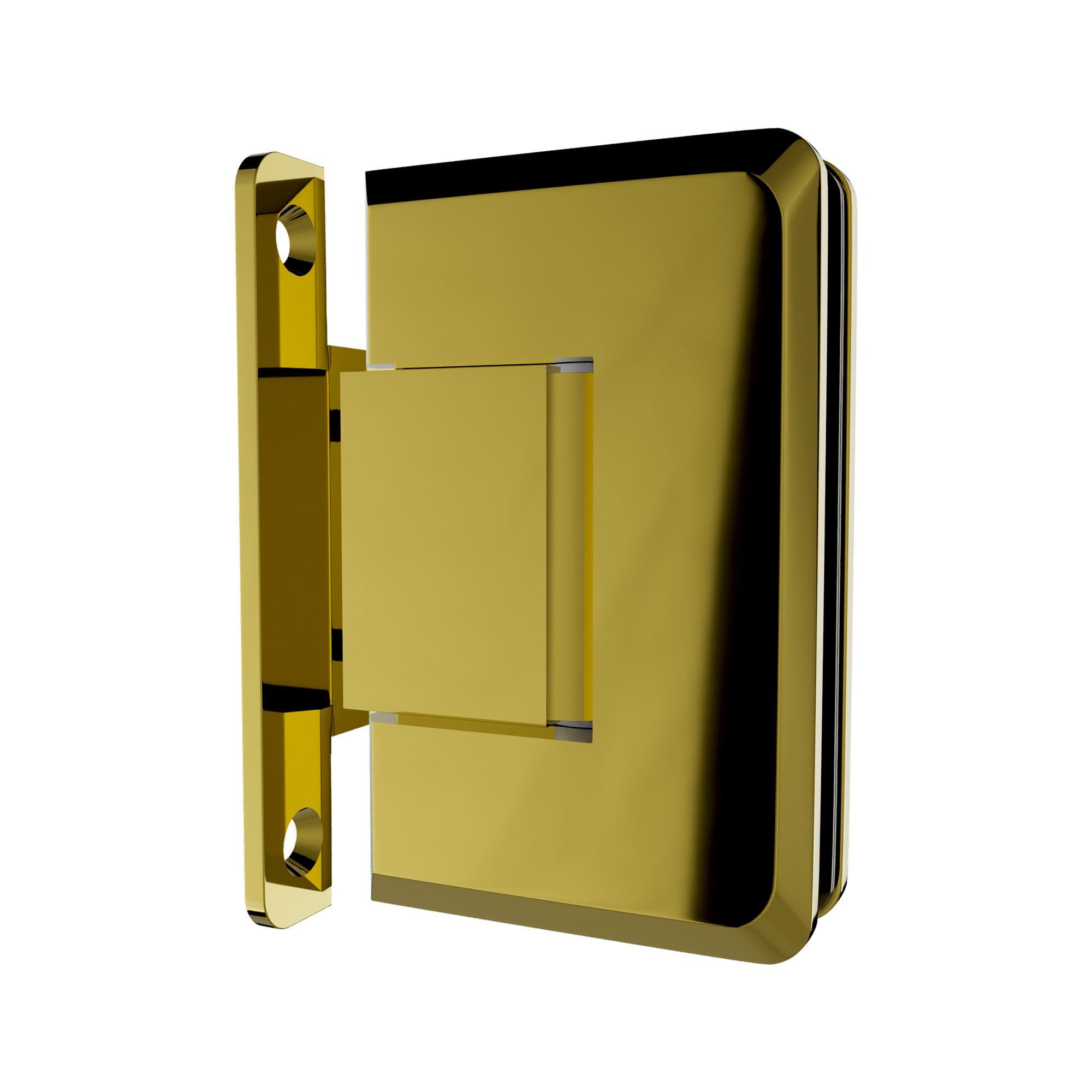 Brixwell Wall Mount H-Back Plate Shower Door Hinge for Frameless Shower Doors, Brass Material, Polished Brass Finish, Fits 3/8" to 1/2" Glazing Thickness, 4" Height